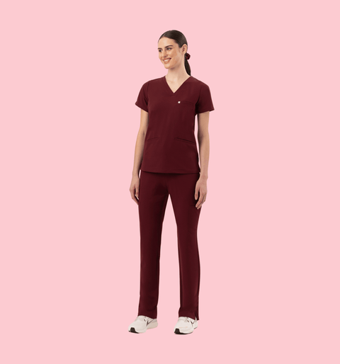 Prana Three Pocket Top Burgundy - Vaayu Scrubs
