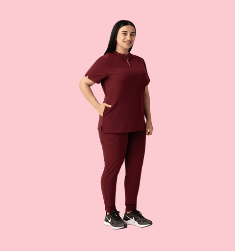 Halo Two Pocket Slim Top Burgundy - Vaayu Scrubs