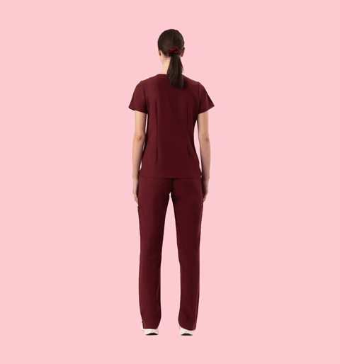 Halo Two Pocket Slim Top Burgundy - Vaayu Scrubs