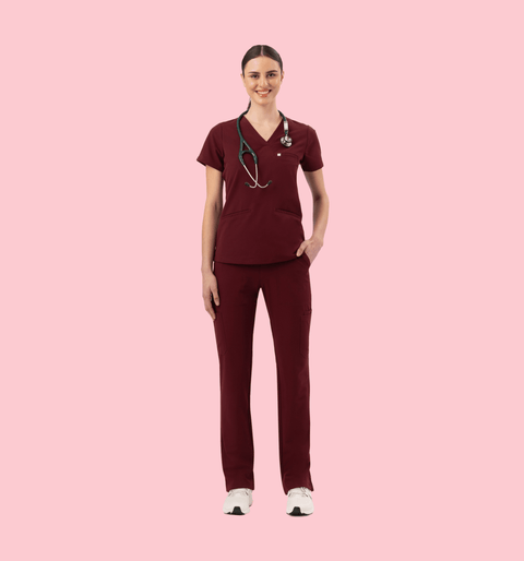 Prana Three Pocket Top Burgundy - Vaayu Scrubs