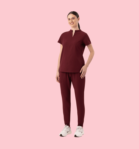 Halo Two Pocket Slim Top Burgundy - Vaayu Scrubs