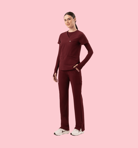Prana Three Pocket Top Burgundy - Vaayu Scrubs
