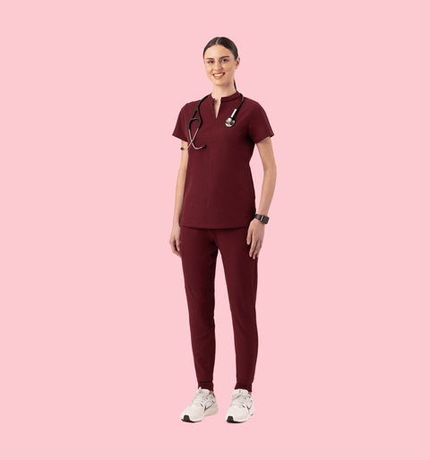 Halo Two Pocket Slim Top Burgundy - Vaayu Scrubs