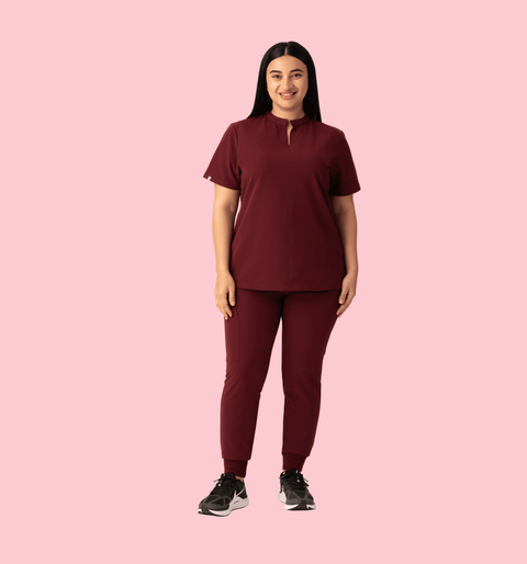 Halo Two Pocket Slim Top Burgundy - Vaayu Scrubs