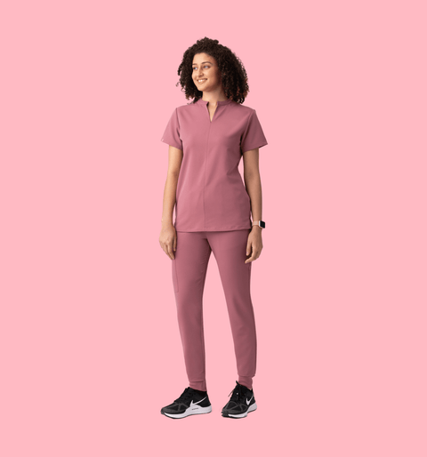 Halo Two Pocket Slim Top Mauve - Vaayu Scrubs