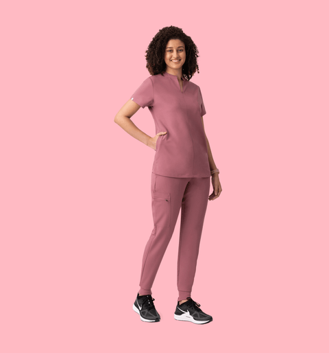 Halo Two Pocket Slim Top Mauve - Vaayu Scrubs