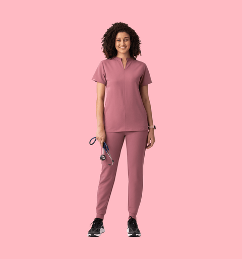 Halo Two Pocket Slim Top Mauve - Vaayu Scrubs
