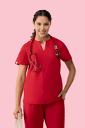 Halo Two Pocket Slim Top Red - Vaayu Scrubs 