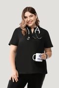 Halo Two Pocket Slim Top Black - Vaayu Scrubs 