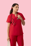 Halo Two Pocket Slim Top Red - Vaayu Scrubs 