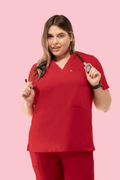 Prana Three Pocket Top Red - Vaayu Scrubs 