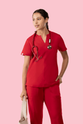 Halo Two Pocket Slim Top Red - Vaayu Scrubs 