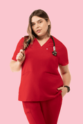 Prana Three Pocket Top Red - Vaayu Scrubs 
