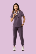 Women's High Waist Joggers Dewberry - Vaayu Scrubs 