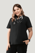 Halo Two Pocket Slim Top Black - Vaayu Scrubs 