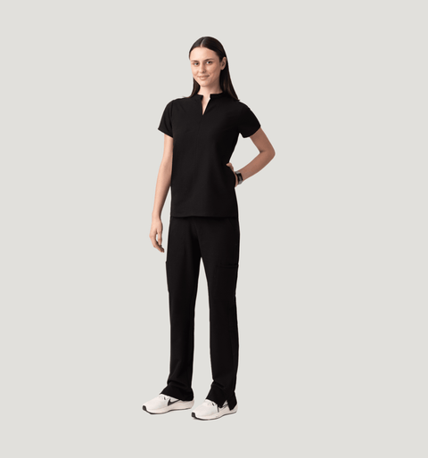 Halo Two Pocket Slim Top Black - Vaayu Scrubs 