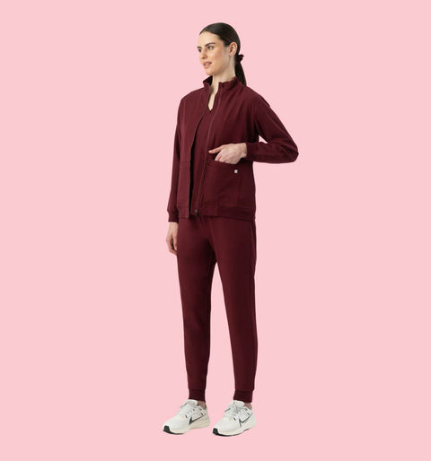 Women's Scrub Jacket Burgundy - Vaayu Scrubs 
