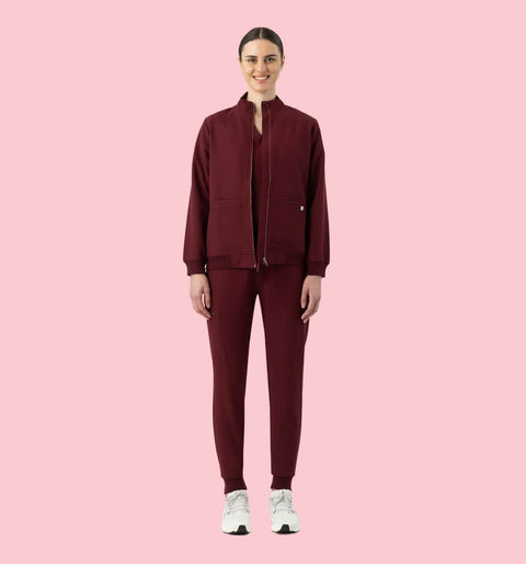 Women's Scrub Jacket Burgundy - Vaayu Scrubs 