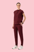 Women's High Waist Joggers Burgundy - Vaayu Scrubs 