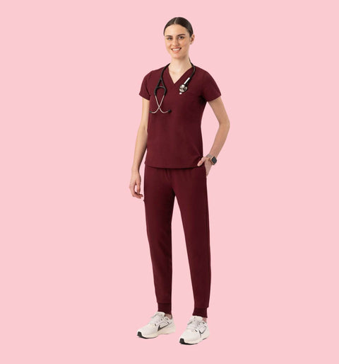 Women's High Waist Joggers Burgundy - Vaayu Scrubs 