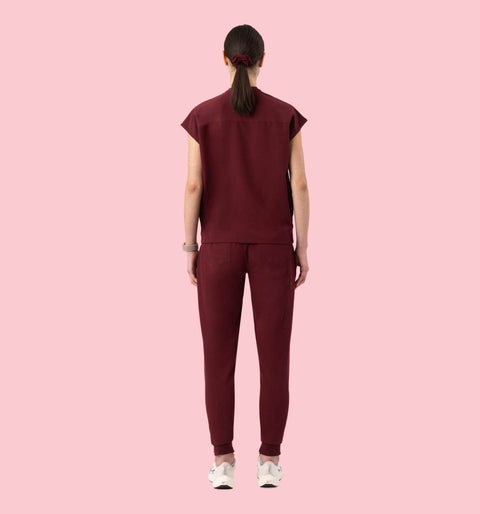 Women's High Waist Joggers Burgundy - Vaayu Scrubs 