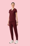 Women's High Waist Joggers Burgundy - Vaayu Scrubs 