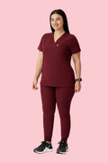 Aura One Pocket Top Burgundy - Vaayu Scrubs 