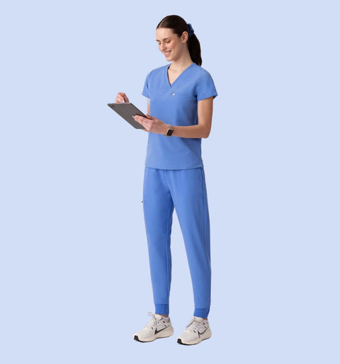 Women's High Waist Joggers Ceil Blue - Vaayu Scrubs 