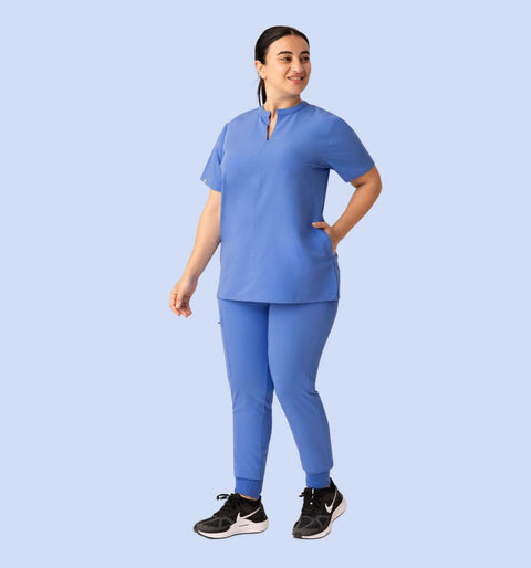 Women's High Waist Joggers Ceil Blue - Vaayu Scrubs 
