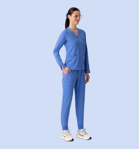Women's High Waist Joggers Ceil Blue - Vaayu Scrubs 
