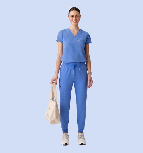 Women's High Waist Joggers Ceil Blue - Vaayu Scrubs 