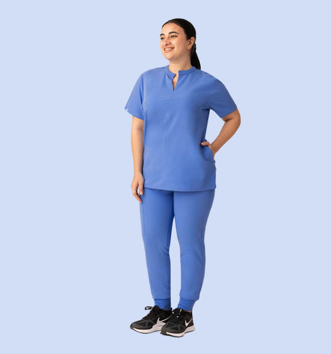 Women's High Waist Joggers Ceil Blue - Vaayu Scrubs 