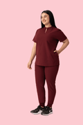 Halo Two Pocket Slim Top Burgundy - Vaayu Scrubs 