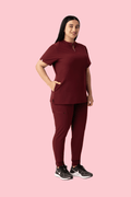 Halo Two Pocket Slim Top Burgundy - Vaayu Scrubs 