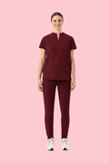 Halo Two Pocket Slim Top Burgundy - Vaayu Scrubs 