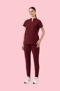 Halo Two Pocket Slim Top Burgundy - Vaayu Scrubs 