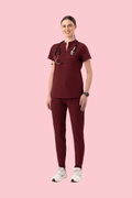 Halo Two Pocket Slim Top Burgundy - Vaayu Scrubs 