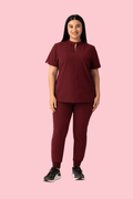 Halo Two Pocket Slim Top Burgundy - Vaayu Scrubs 